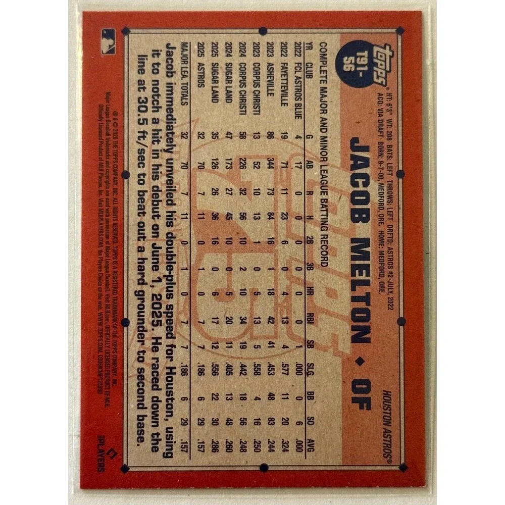 2026 Topps series 1 - 1991 Silver Crackleboard T91-56 Jacob Melton RC Astros